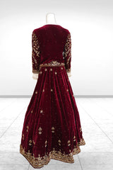 Royal Maroon Velvet Elegance Lehenga – Noorangi – Velvet