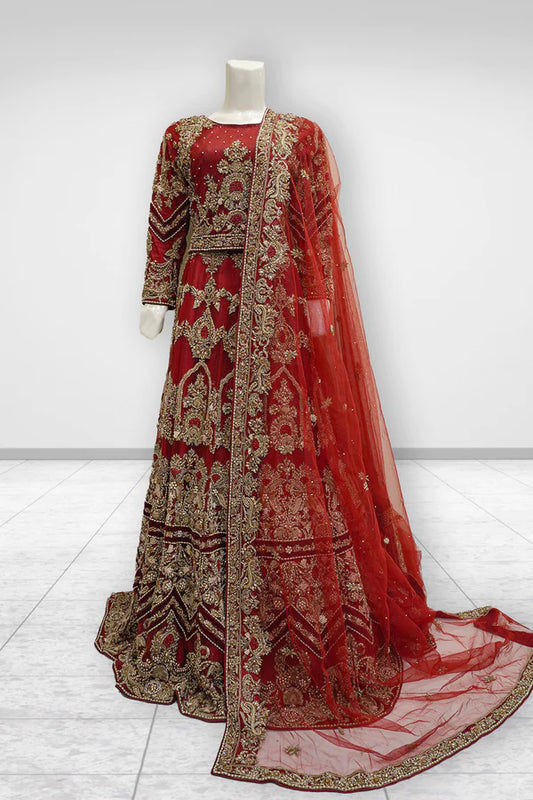 Antique Crimson Majesty Lehenga – Noorangi – Net