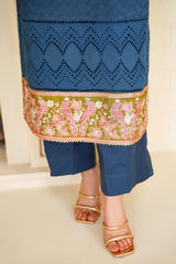 Lush Aura – A Mesmerizing Teal Blue Ensemble from the Floral Whisper Collection