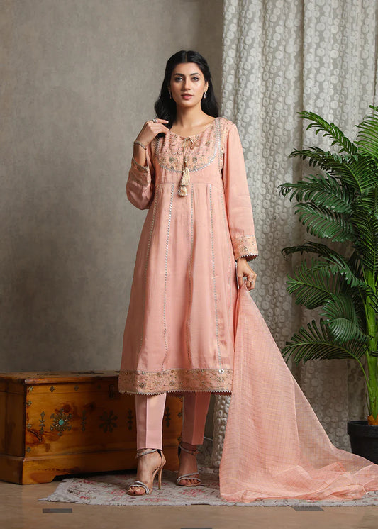 Glaring Gems Coral Pink – Stitched – Noorangi – Cotton
