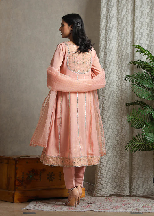 Glaring Gems Coral Pink – Stitched – Noorangi – Cotton