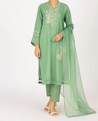 3 Pc Olive Oranza Embroidered Suit