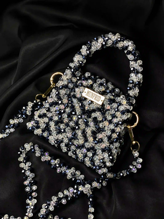 Crystal White & Greyish Blue Hand Bag (Medium)