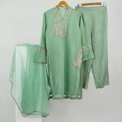 3 Pc Olive Oranza Embroidered Suit