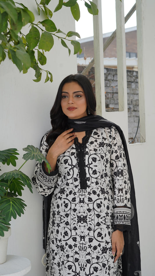 Aroshlay /Ebony Ivory 3pc Lawn Printed