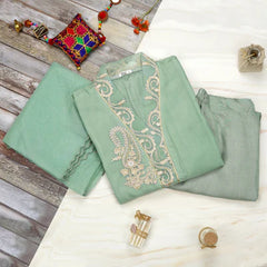 3 Pc Olive Oranza Embroidered Suit