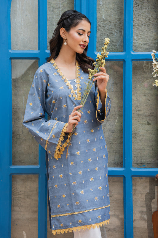 Jahan Ara - Cyan Blue (1pcs Stitched-Kurti)