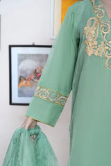 3 Pc Olive Oranza Embroidered Suit