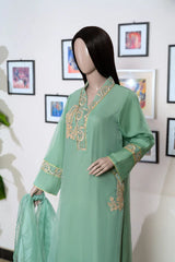 3 Pc Olive Oranza Embroidered Suit