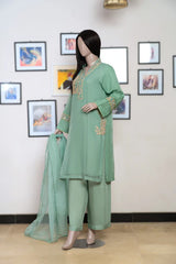 3 Pc Olive Oranza Embroidered Suit