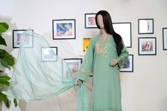 3 Pc Olive Oranza Embroidered Suit