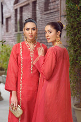 RED Stripe Embroidered Kurta -EP2 – Noorangi – Swiss Lawn