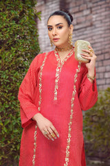 RED Stripe Embroidered Kurta -EP2 – Noorangi – Swiss Lawn