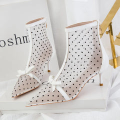 Fashion Women Ankle Boots Pointed Toe Short Pointed Toe Bow Design Thin Low Heels Back Zipper Fashion Boots Air Mesh Boots