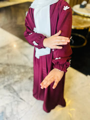 Kids Mehroon floral Abaya-252