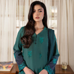 Forest Veil | Raw Silk 3-Piece | Dyed & Embroidered