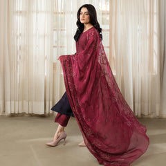 Carmine | Raw Silk 3-Piece | Dyed With Embroidered Dupatta