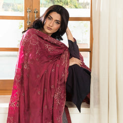 Carmine | Raw Silk 3-Piece | Dyed With Embroidered Dupatta