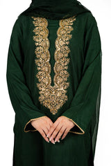 3 Pc Raw Silk Green Embroidered Suit