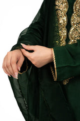 3 Pc Raw Silk Green Embroidered Suit