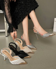 Elegant Hollow Out Woven Stiletto Sandals Women Pointed Toe Metal Straps High Heels
