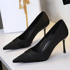 Silk Pumps Pointed Toe Elegant Party Thin Heels Stripper Shoes