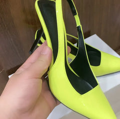 Women Neon Colors Pumps Sling back Sandals High Thin Heel Peep Toe Fetish Prom Shoes Streetwear