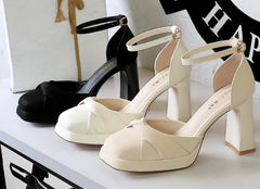 One-Strip Ultra-High Heel Sandals Platform Thick Heel Bow Women Shoes Square Toe Shallow Mouth Hollow Shoes