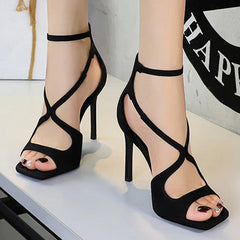 Sexy high heels Women Suede Women Pumps Square head Peep Toe High heeled sandals Buckle hollow out Lady Heels