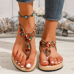 Women's retro casual Roman flat non-slip beaded sandals