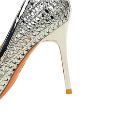 Fashion Metal Decoration Pointed Toe Pumps Woman Thin Heels Sexy Hollow Out Ladies Shoes