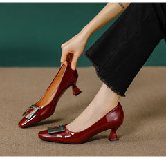 Square Head Kitten Heels Stiletto Women's Shoes Patent Leather Light Mouth French Kitten Heel Shoes