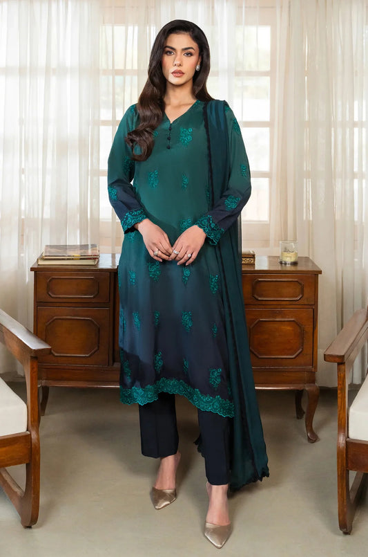 Forest Veil | Raw Silk 3-Piece | Dyed & Embroidered