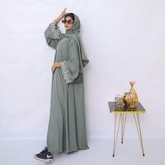 Dania's Pistachio Floral Embroidered Abaya-221