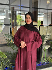 Floral Elegance Mehroon Embroided Abaya.- 60