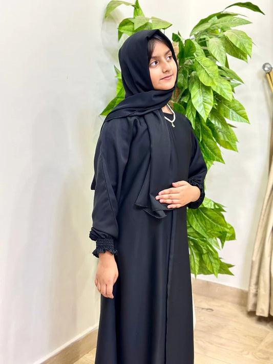Kids Basic Abaya with elastic sleeve sku-193