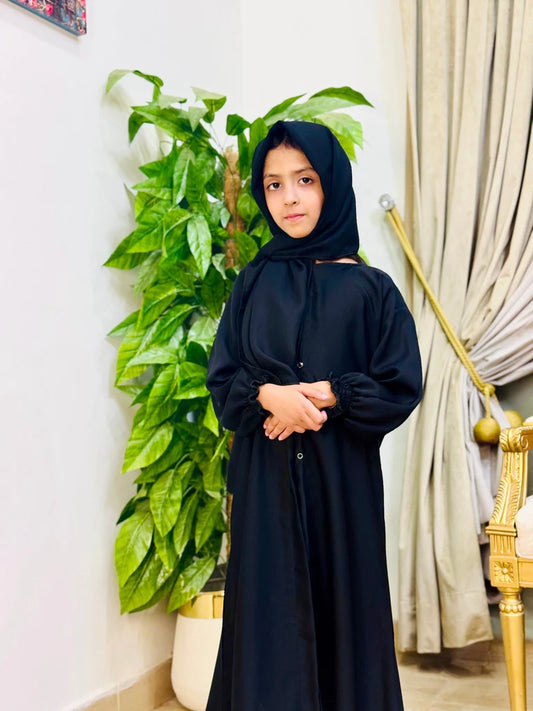 Kids Basic Abaya with elastic sleeve sku-193