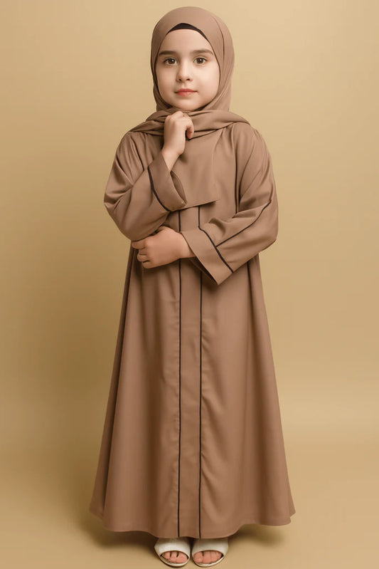Kids Brown Abaya with Black Piping