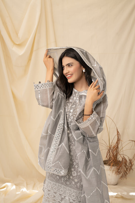 MISTY GREY (2 Pcs Stitched Dupata & Shirt) noorangi