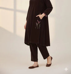 Handcrafted Brown Velvet Embroidered Shirt