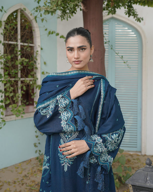 Sapphire Blue 3 Piece Embroidered