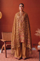 Zarmine – Champagne Gold and Crimson Embroidered Ensemble