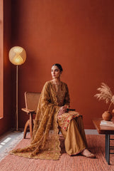 Zarmine – Champagne Gold and Crimson Embroidered Ensemble