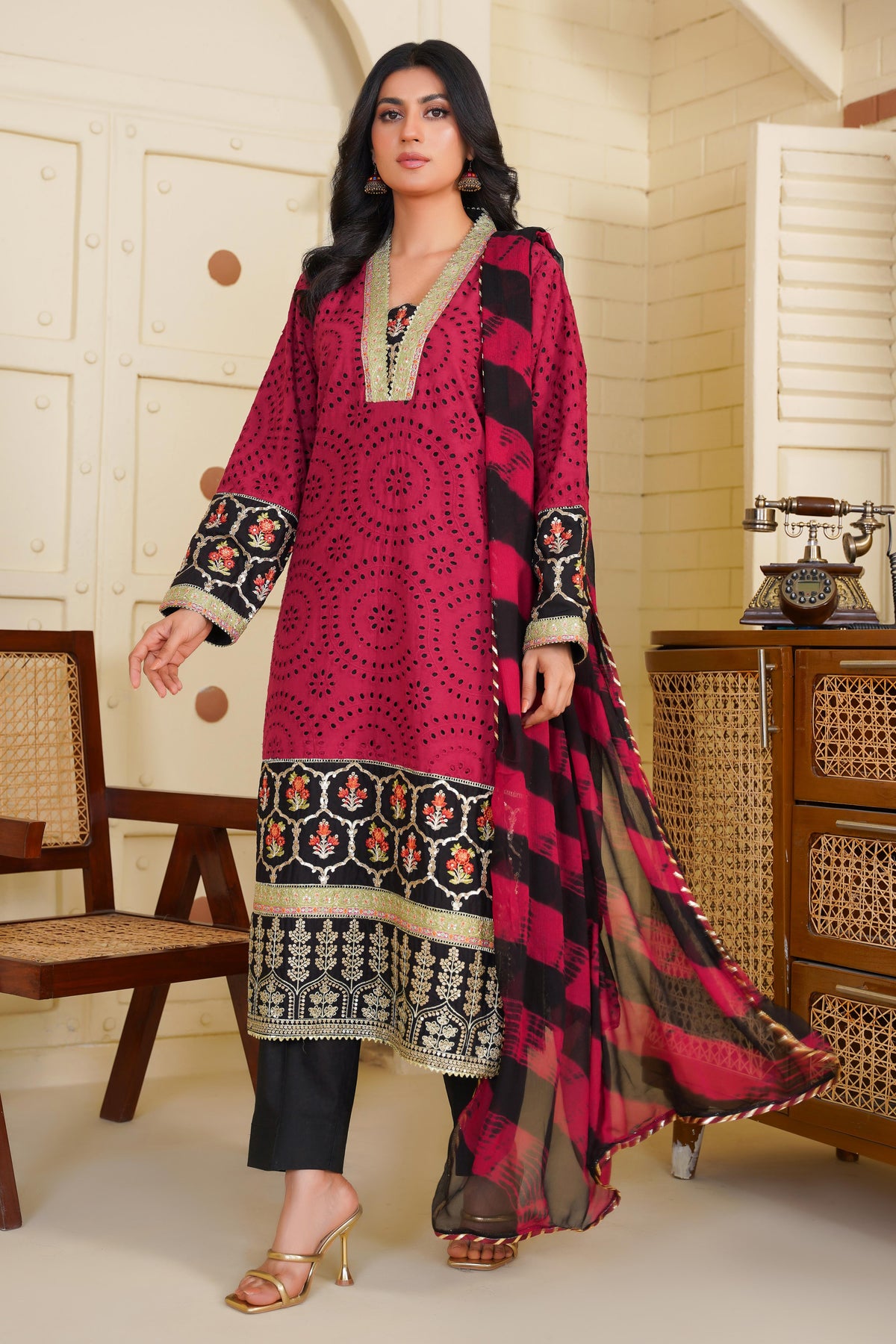 Petalfume – A Timeless Black & Maroon Ensemble from the Floral Whisper Collection Main image