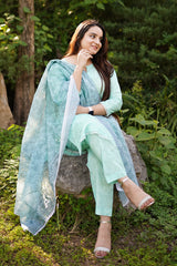 Printed Lawn 3-Piece Stitched Suit with Chiffon Dupatta