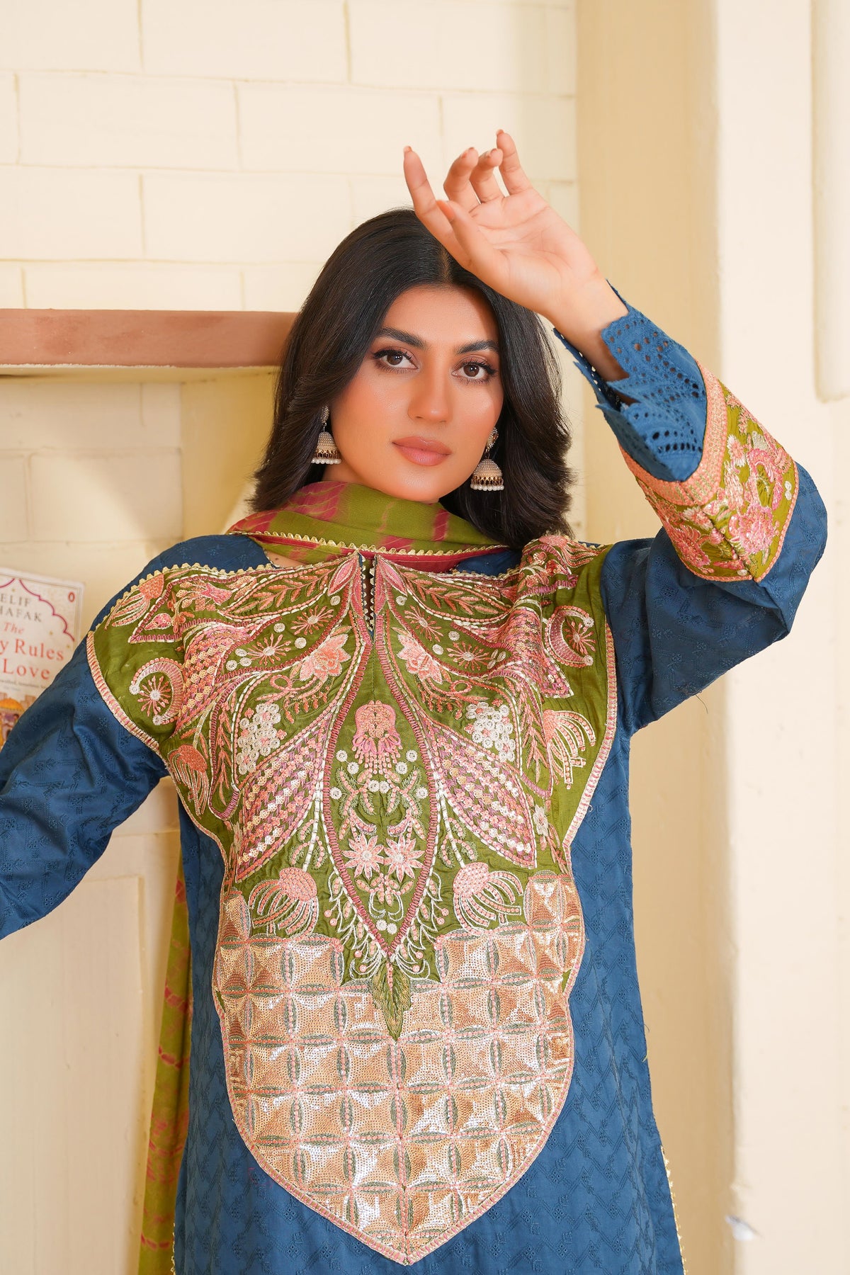 Lush Aura – A Mesmerizing Teal Blue Ensemble from the Floral Whisper Collection
