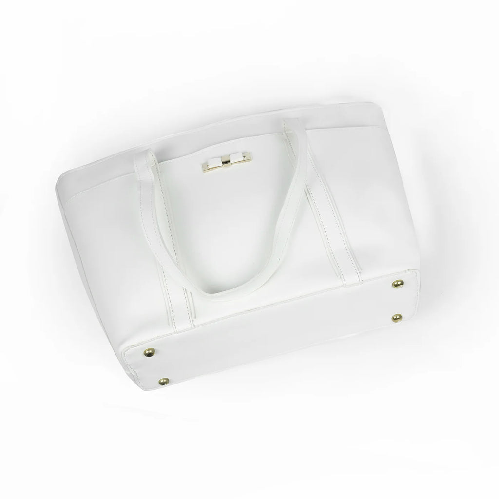 Elegant White Women’s Tote Bag – Minimal Leather-Look Handbag for Modern Style
