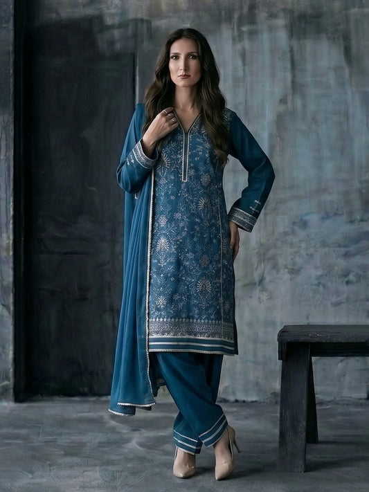 3 PIECE - EMBROIDERED KARANDI LAWN SUIT
