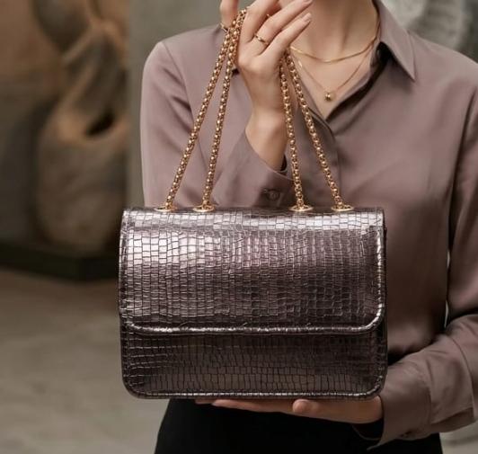 Grey Croc Flap Bag Main image