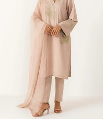 3 Pc Pink Oranza Embroidered Suit